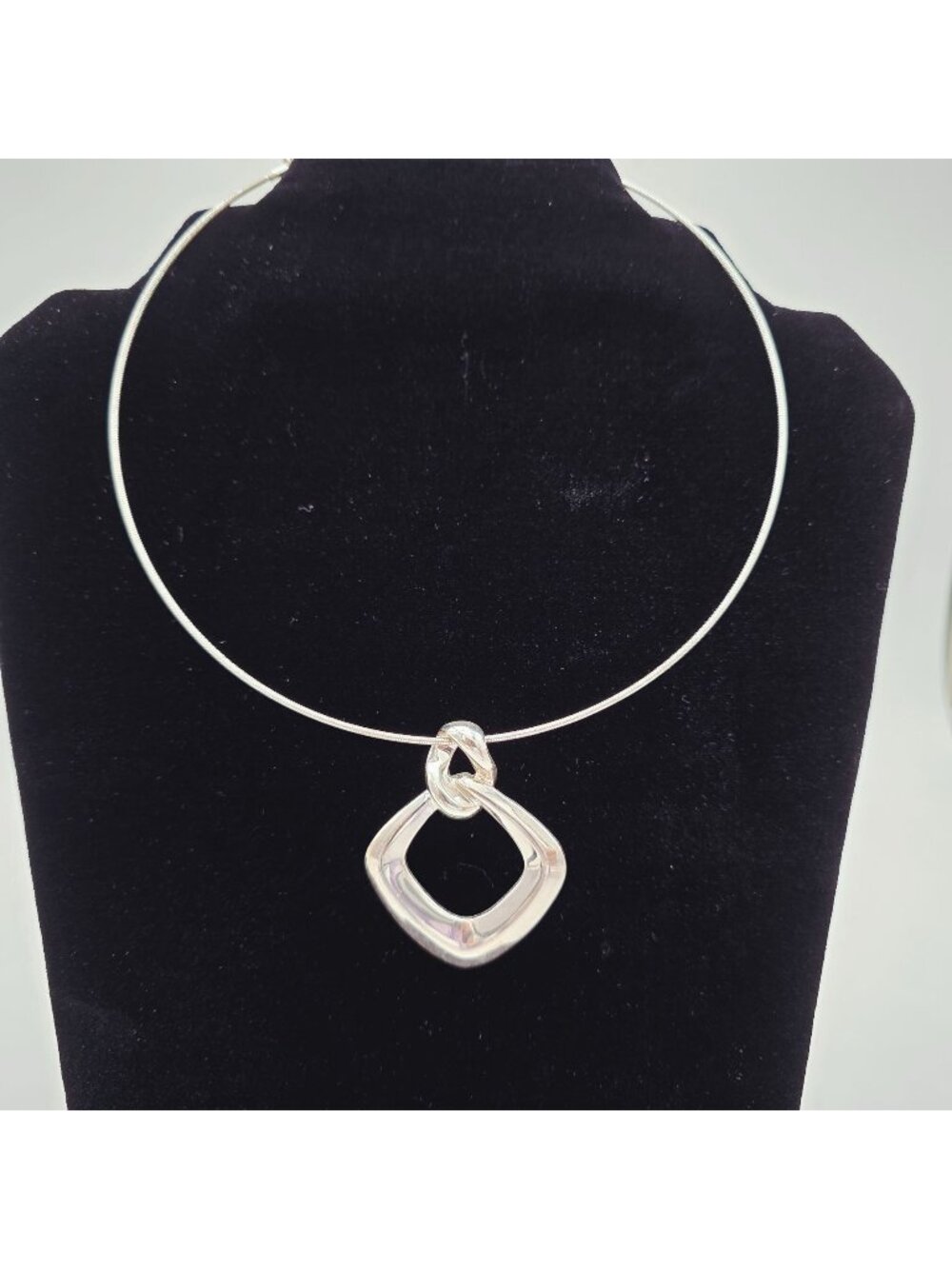 Trifari Silver-Tone Modernist Pendant Necklace With Adjustable Chain